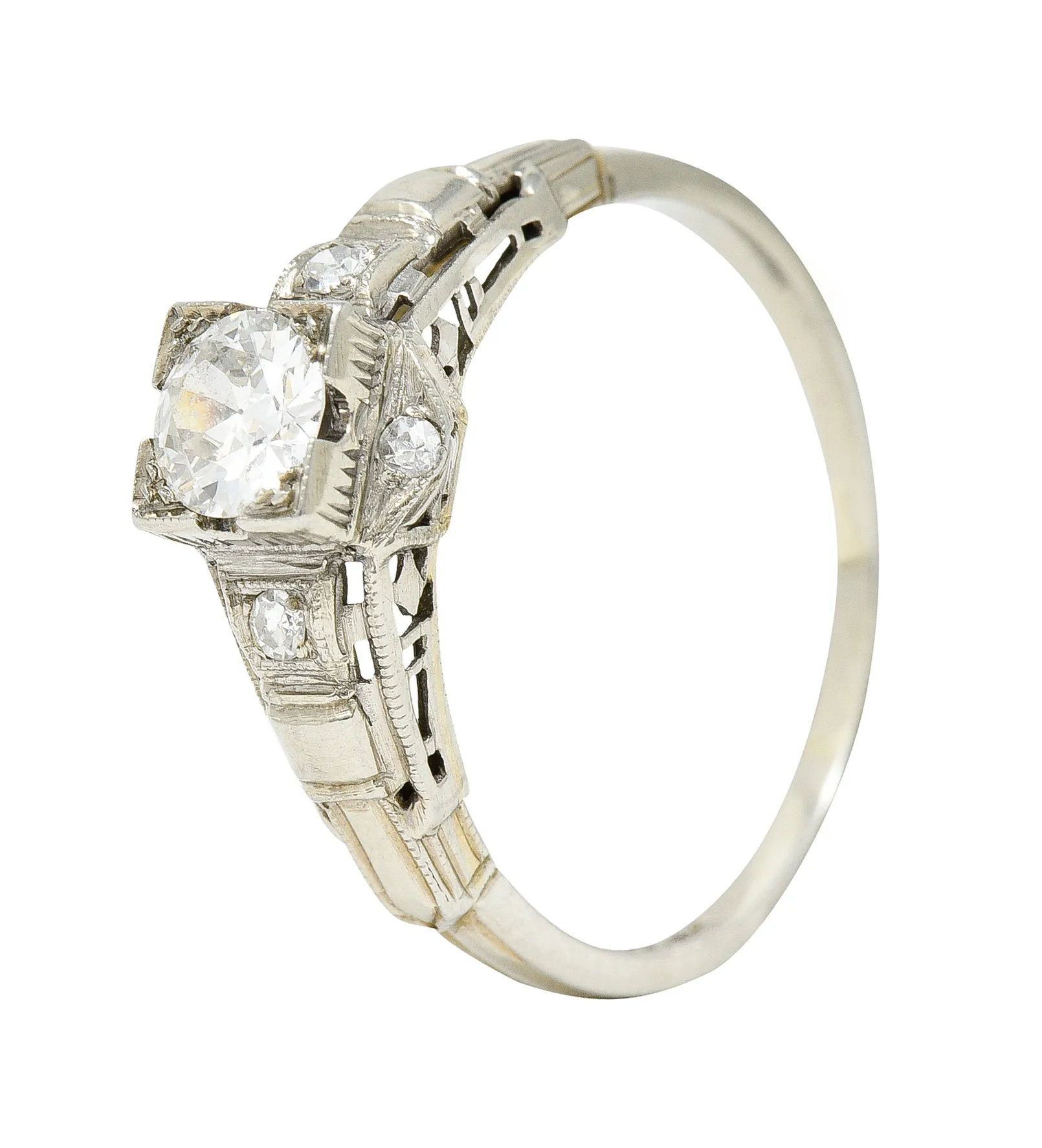 Mid-Century 0.60 CTW Diamond 18 Karat White Gold Engagement Ring