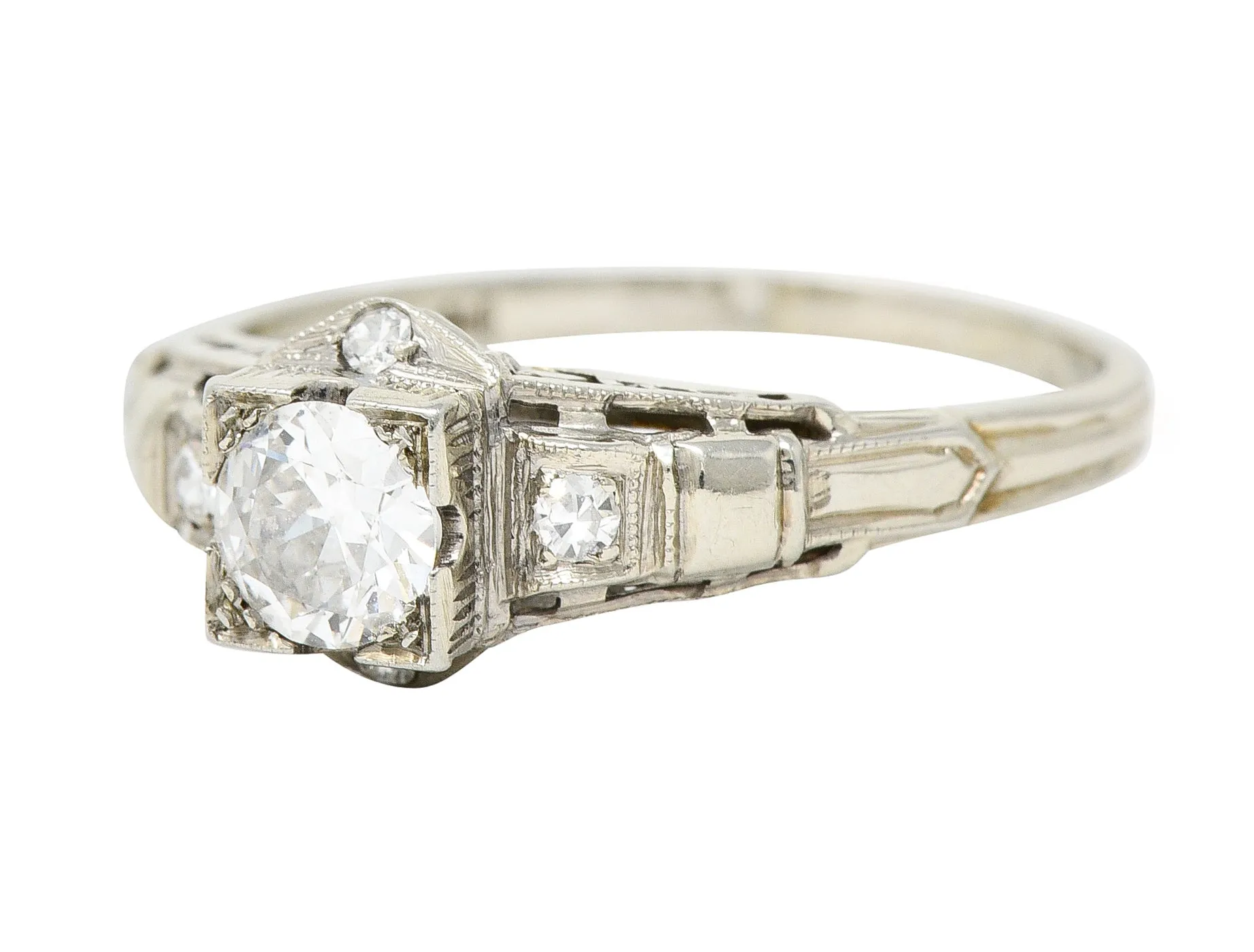Mid-Century 0.60 CTW Diamond 18 Karat White Gold Engagement Ring