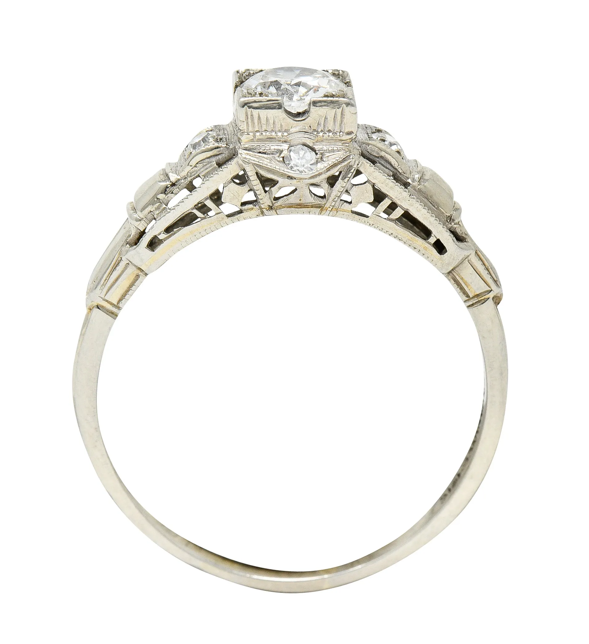 Mid-Century 0.60 CTW Diamond 18 Karat White Gold Engagement Ring