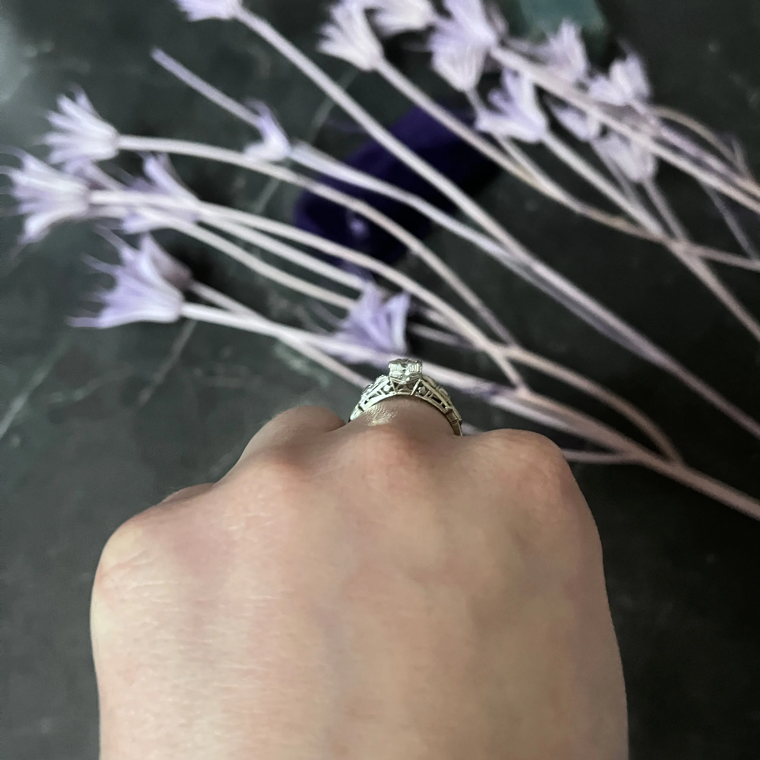 Mid-Century 0.60 CTW Diamond 18 Karat White Gold Engagement Ring