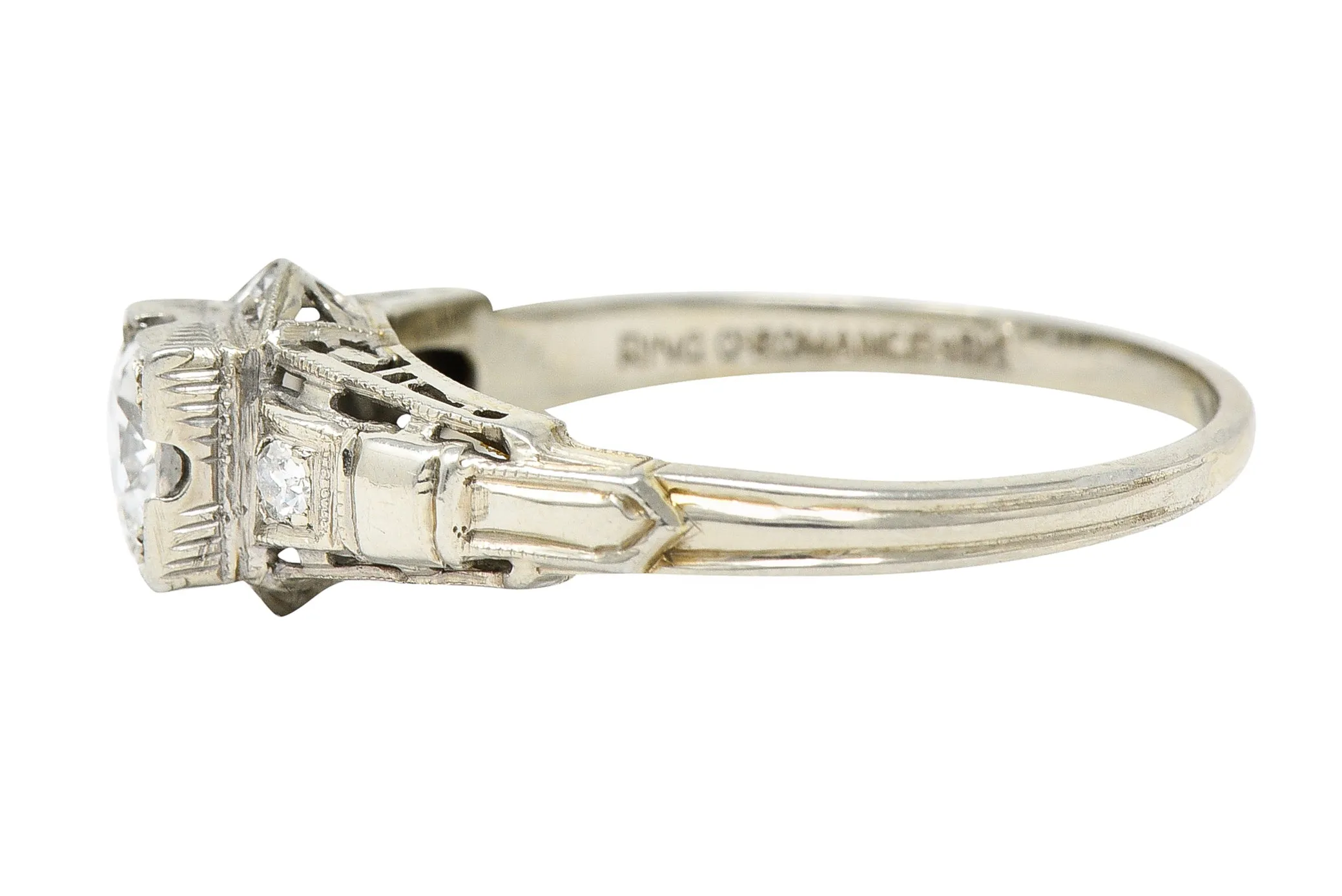 Mid-Century 0.60 CTW Diamond 18 Karat White Gold Engagement Ring