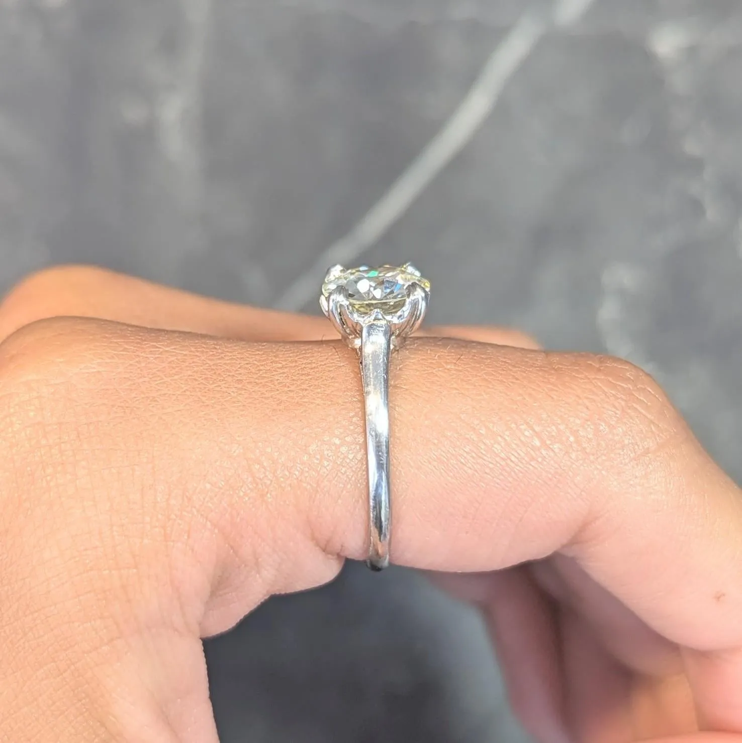 Mid-Century 2.31 CTW Old European Cut Diamond Platinum Vintage Crown Solitaire Engagement Ring GIA