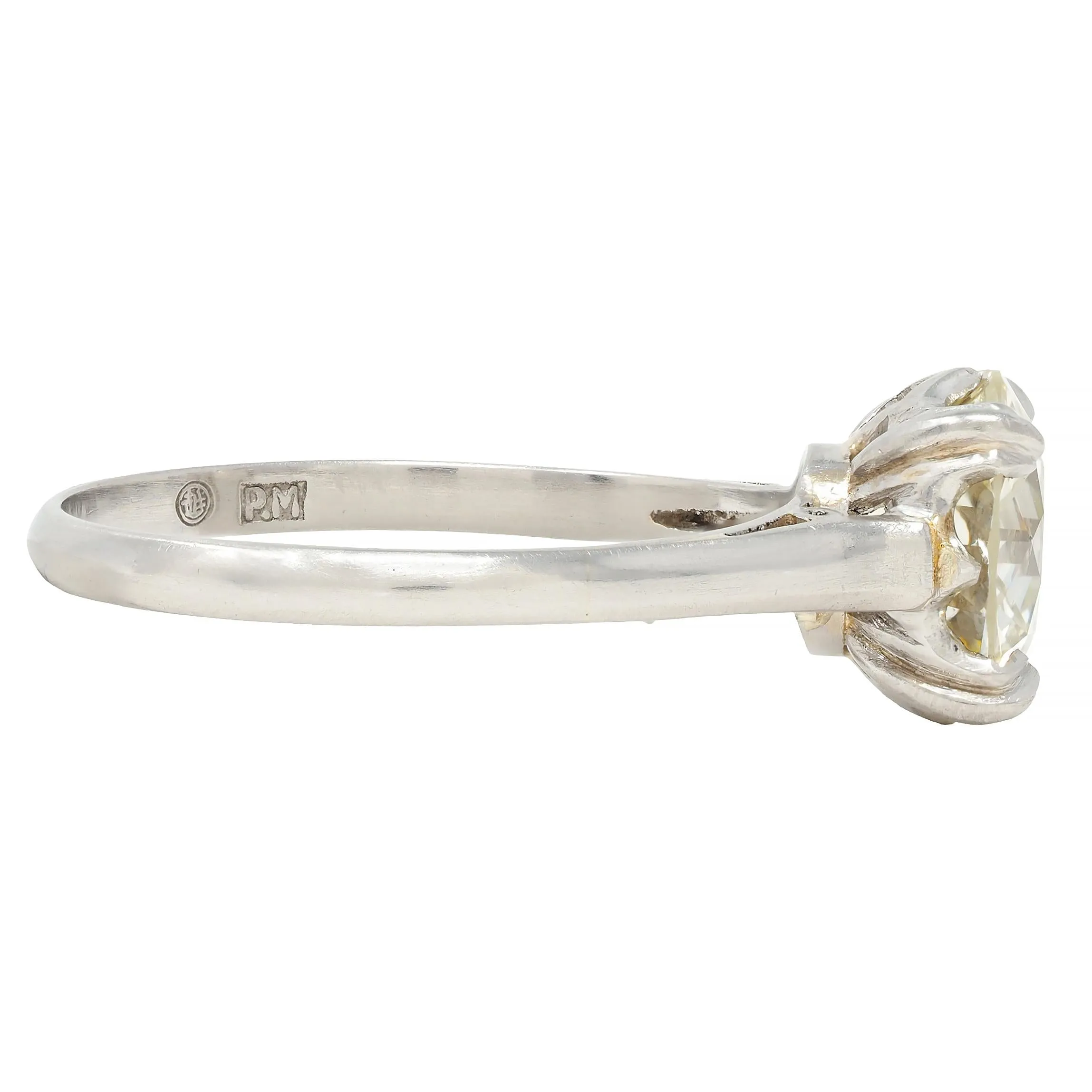 Mid-Century 2.31 CTW Old European Cut Diamond Platinum Vintage Crown Solitaire Engagement Ring GIA