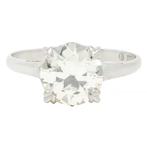 Mid-Century 2.31 CTW Old European Cut Diamond Platinum Vintage Crown Solitaire Engagement Ring GIA