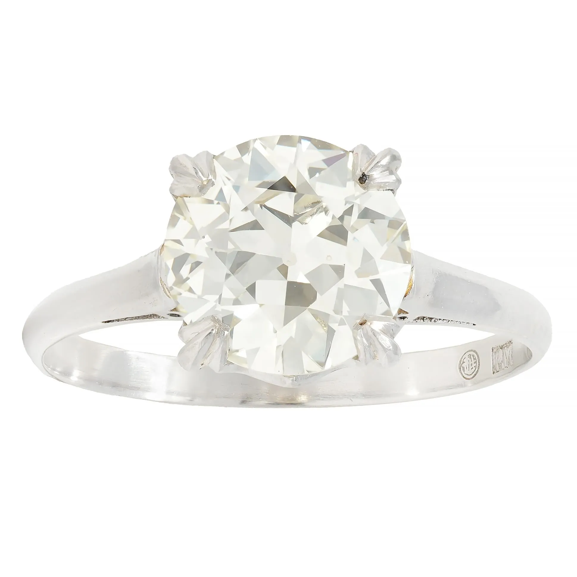 Mid-Century 2.31 CTW Old European Cut Diamond Platinum Vintage Crown Solitaire Engagement Ring GIA