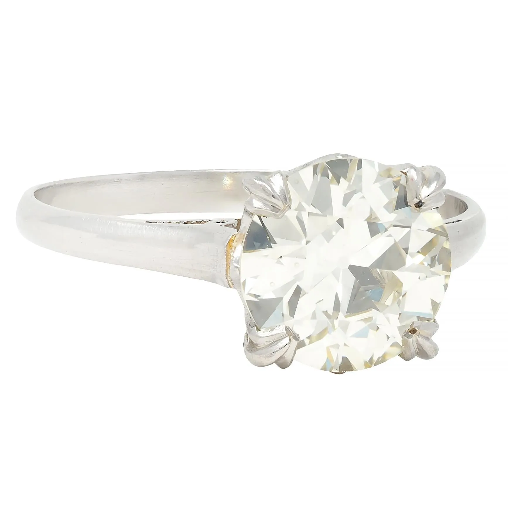Mid-Century 2.31 CTW Old European Cut Diamond Platinum Vintage Crown Solitaire Engagement Ring GIA