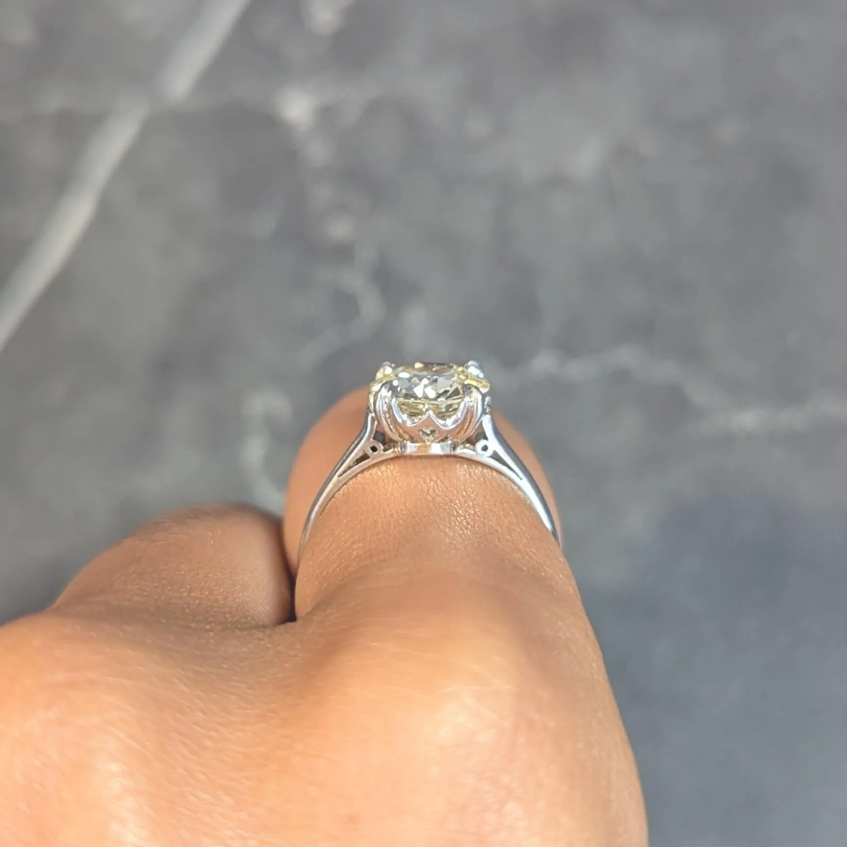 Mid-Century 2.31 CTW Old European Cut Diamond Platinum Vintage Crown Solitaire Engagement Ring GIA