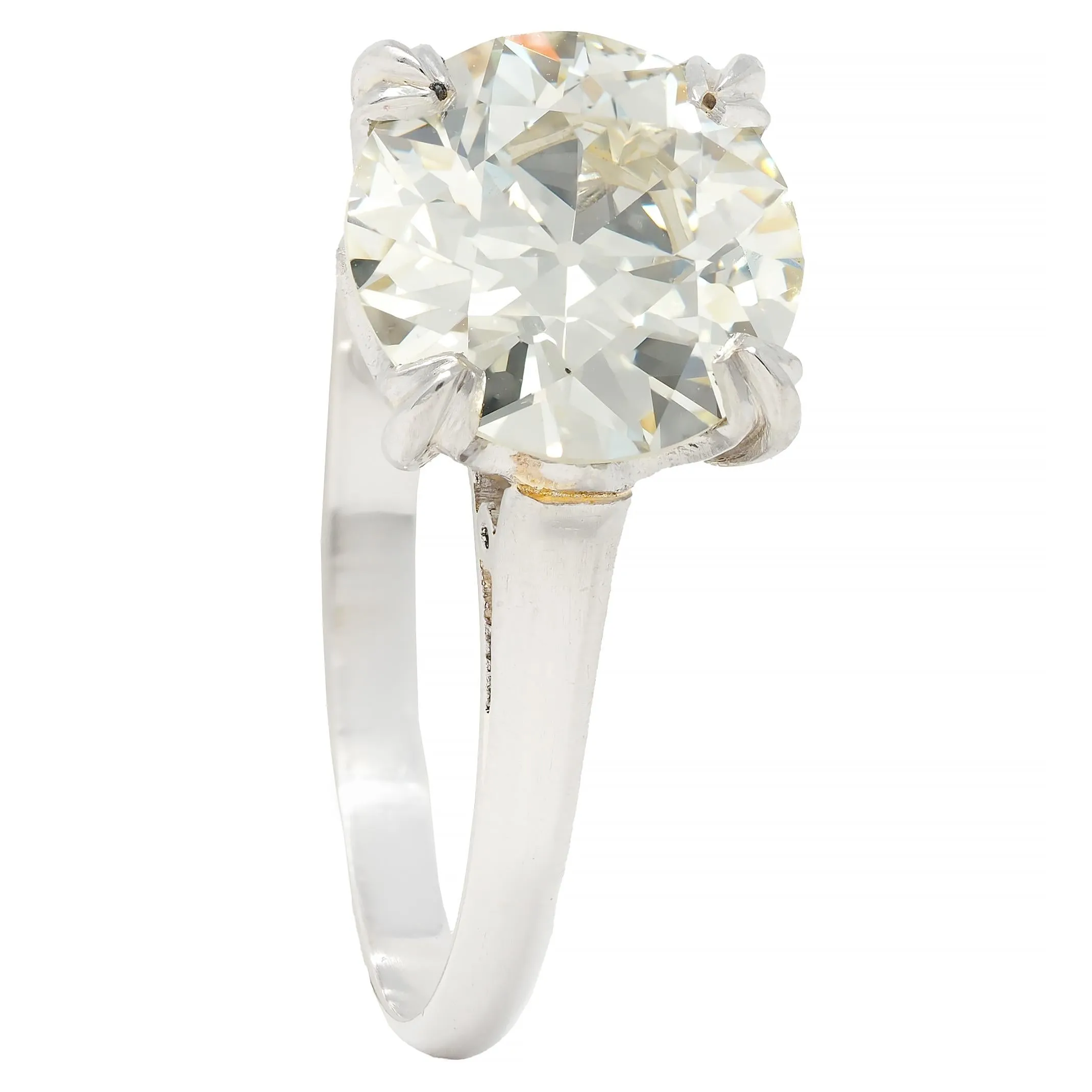 Mid-Century 2.31 CTW Old European Cut Diamond Platinum Vintage Crown Solitaire Engagement Ring GIA