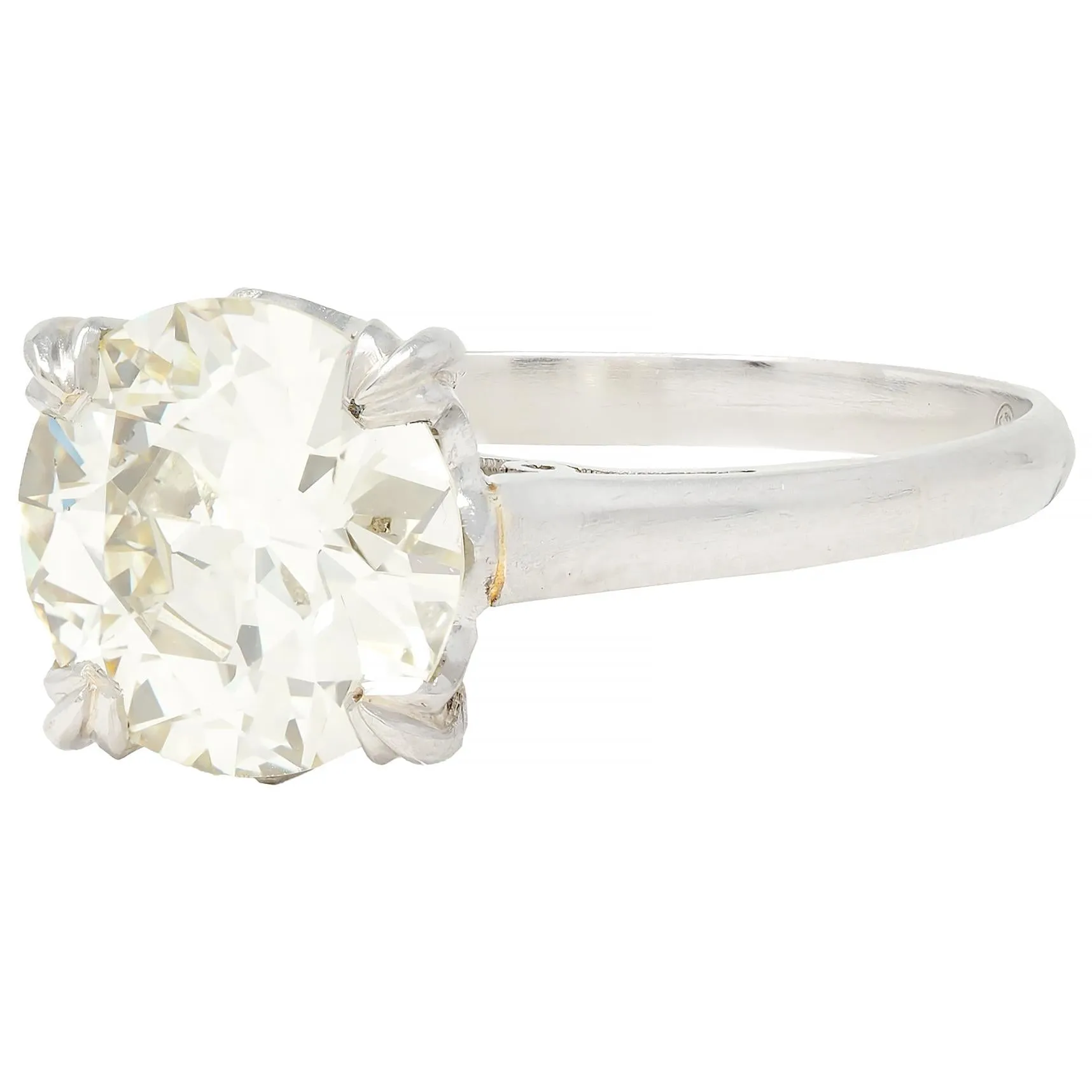 Mid-Century 2.31 CTW Old European Cut Diamond Platinum Vintage Crown Solitaire Engagement Ring GIA