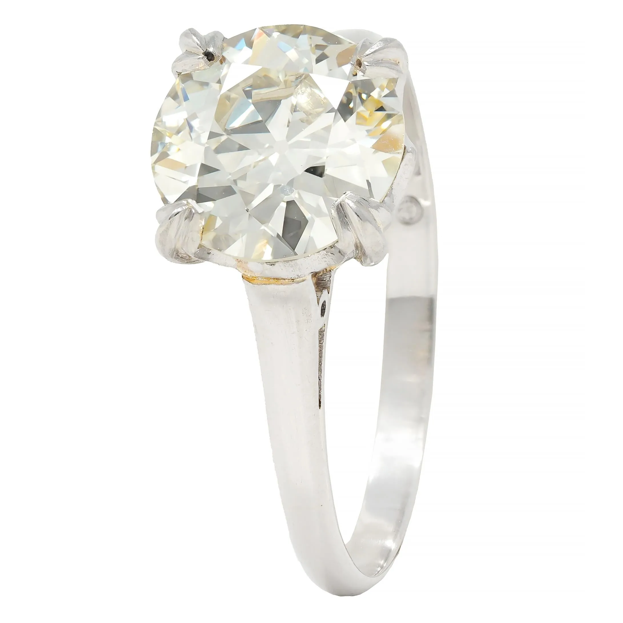 Mid-Century 2.31 CTW Old European Cut Diamond Platinum Vintage Crown Solitaire Engagement Ring GIA