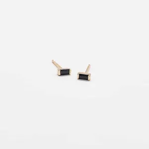 Mini Black Baguette Gold Studs