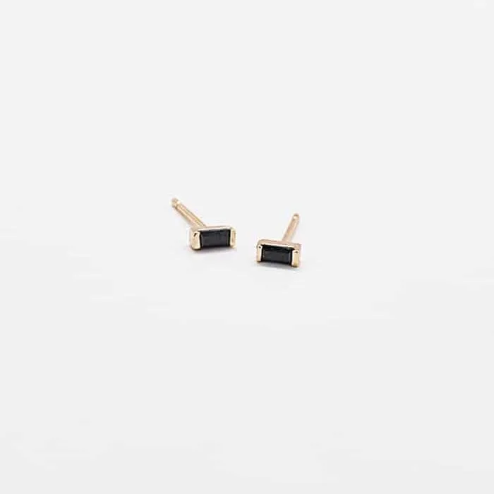 Mini Black Baguette Gold Studs