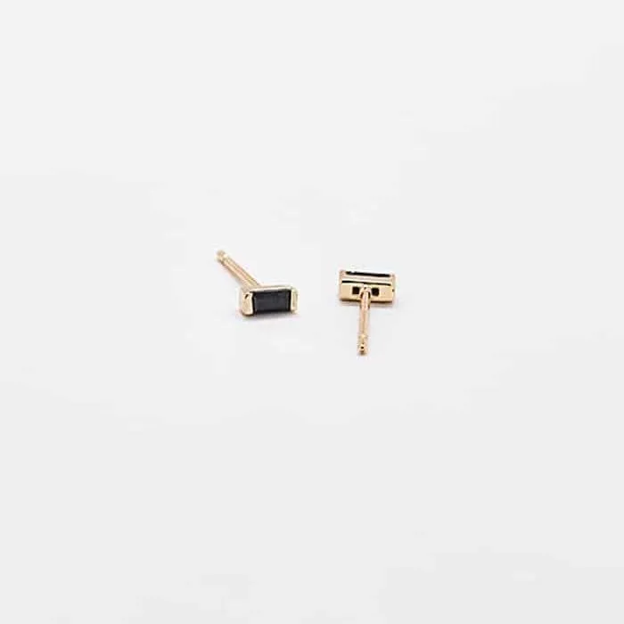 Mini Black Baguette Gold Studs