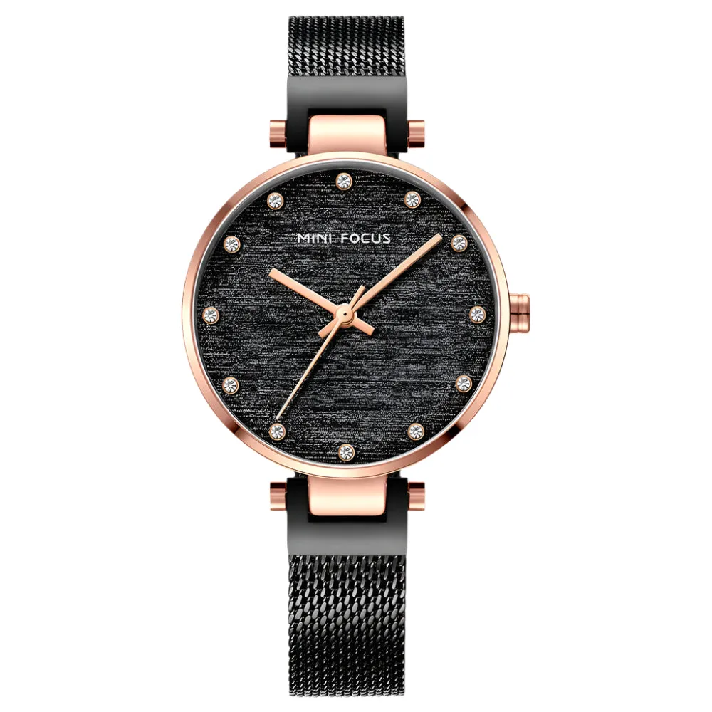 Mini Focus Black Mesh Bracelet Black Dial Quartz Watch for Ladies - MF0328L-05