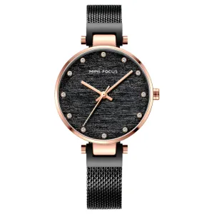Mini Focus Black Mesh Bracelet Black Dial Quartz Watch for Ladies - MF0328L-05