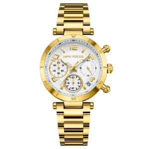 Mini Focus Gold Stainless Steel Silver Dial Quartz Watch for Ladies - MF0489L-03