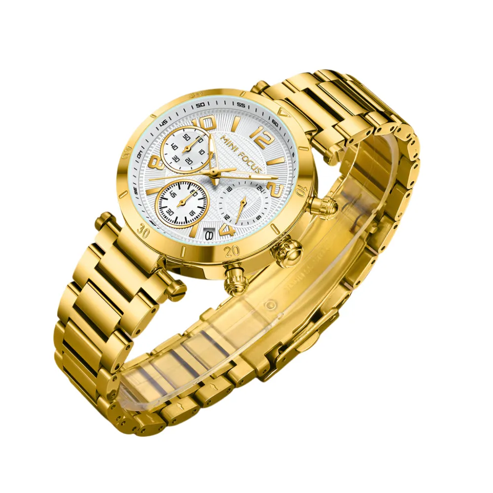 Mini Focus Gold Stainless Steel Silver Dial Quartz Watch for Ladies - MF0489L-03