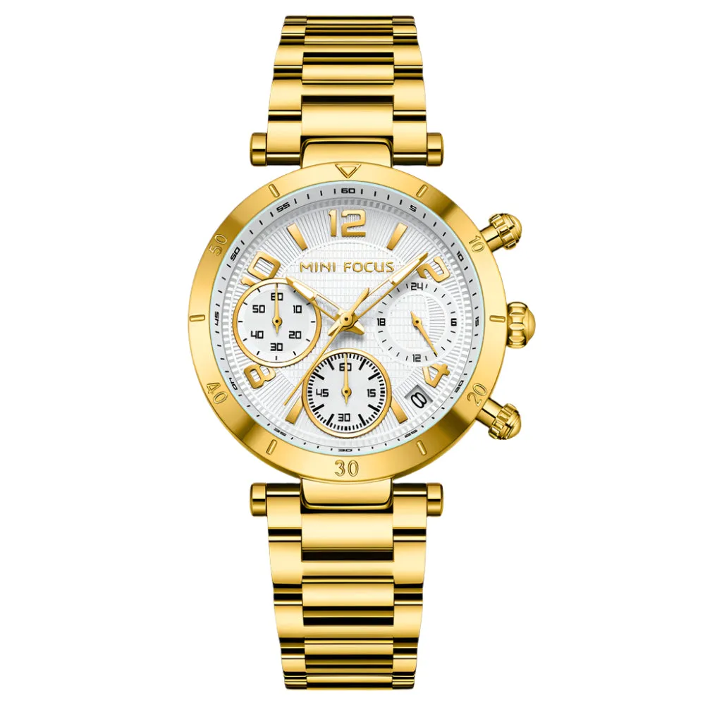 Mini Focus Gold Stainless Steel Silver Dial Quartz Watch for Ladies - MF0489L-03