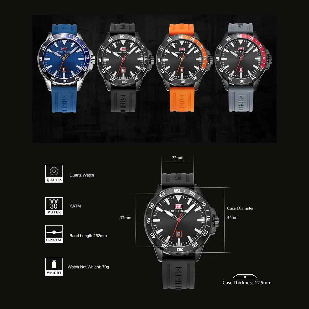 MINI FOCUS Luxury Brand Military Watch Men Quartz Clock Man Casual Fashion Watches Men&#39;s Silicone Strap Watch Relogios Masculino
