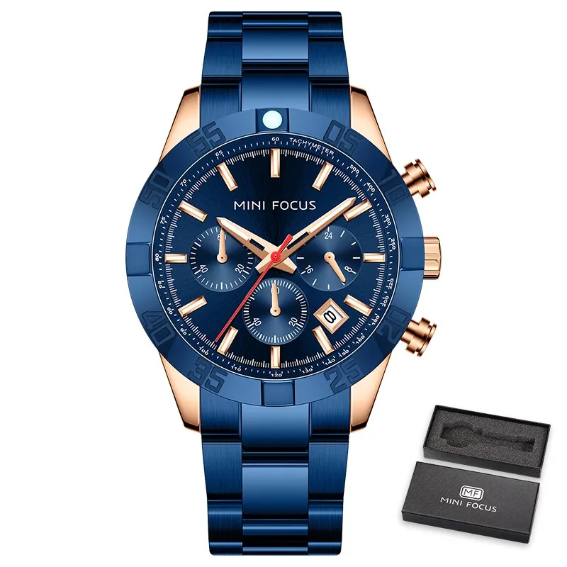 MINI FOCUS Luxury Gold Watch Fashion Sport Quartz Wristwatch Stainless Steel Male Military Waterproof Relogio Masculino