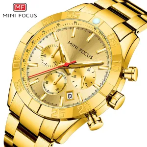 MINI FOCUS Luxury Gold Watch Fashion Sport Quartz Wristwatch Stainless Steel Male Military Waterproof Relogio Masculino