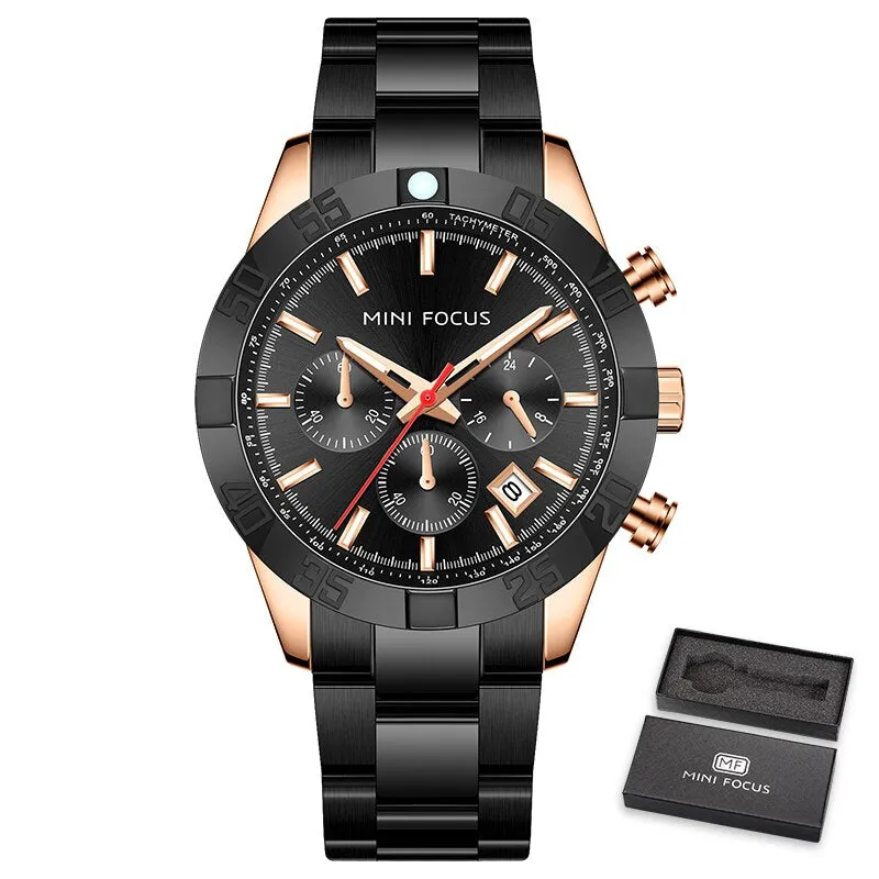 MINI FOCUS Luxury Gold Watch Fashion Sport Quartz Wristwatch Stainless Steel Male Military Waterproof Relogio Masculino