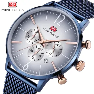 MINI FOCUS Luxury Men Watches Top Brand Steel Mesh Belt Sports Fashion Multi-Function Military Army Chronograph Quartz Watch