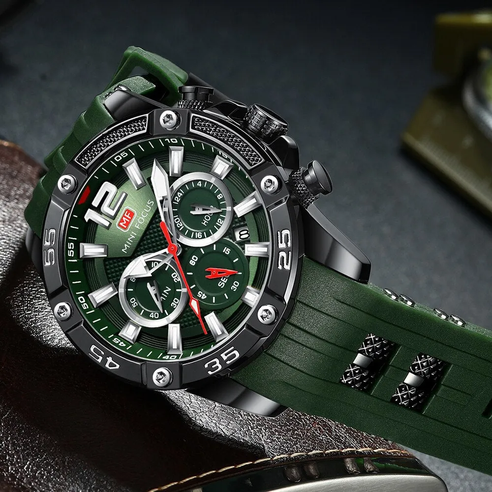 MINI FOCUS Men Sport Watch Chronograph Silicone Straps Quartz Army Military Men Date Watches Male Clock Hour Relogio Masculino