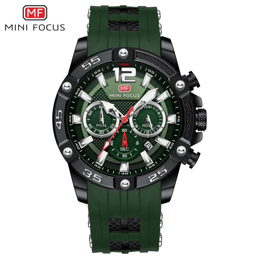 MINI FOCUS Men Sport Watch Chronograph Silicone Straps Quartz Army Military Men Date Watches Male Clock Hour Relogio Masculino