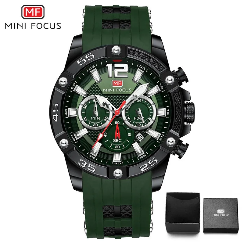 MINI FOCUS Men Sport Watch Chronograph Silicone Straps Quartz Army Military Men Date Watches Male Clock Hour Relogio Masculino
