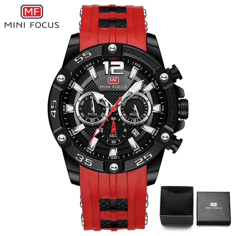 MINI FOCUS Men Sport Watch Chronograph Silicone Straps Quartz Army Military Men Date Watches Male Clock Hour Relogio Masculino