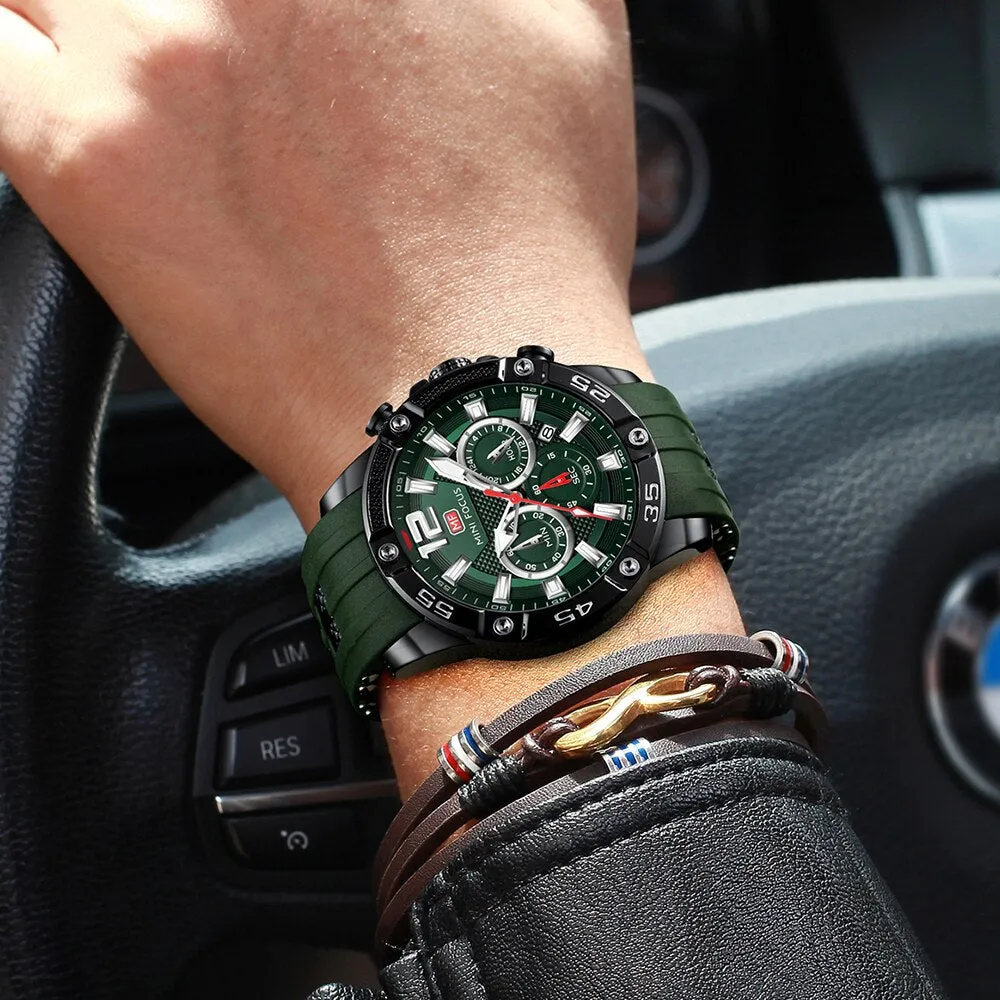 MINI FOCUS Men Sport Watch Chronograph Silicone Straps Quartz Army Military Men Date Watches Male Clock Hour Relogio Masculino