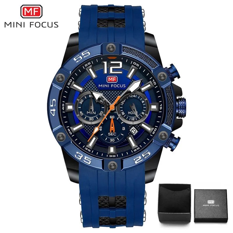 MINI FOCUS Men Sport Watch Chronograph Silicone Straps Quartz Army Military Men Date Watches Male Clock Hour Relogio Masculino