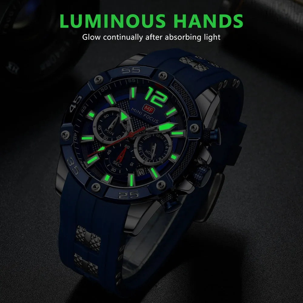 MINI FOCUS Men Sport Watch Chronograph Silicone Straps Quartz Army Military Men Date Watches Male Clock Hour Relogio Masculino