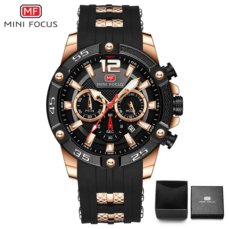 MINI FOCUS Men Sport Watch Chronograph Silicone Straps Quartz Army Military Men Date Watches Male Clock Hour Relogio Masculino