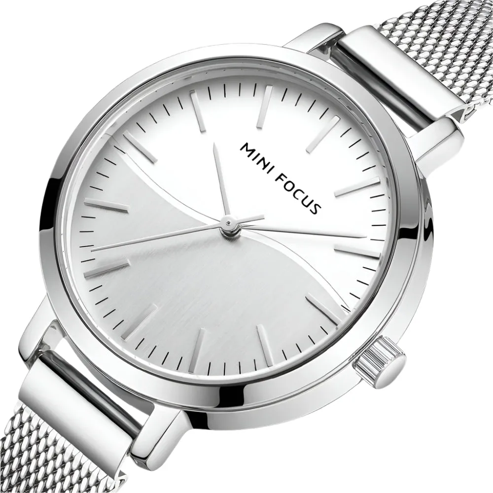 Mini Focus Silver Mesh Bracelet Silver Dial Quartz Watch for Ladies - MF0261L-02