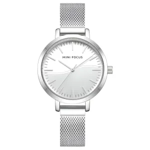 Mini Focus Silver Mesh Bracelet Silver Dial Quartz Watch for Ladies - MF0261L-02