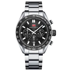 Mini Focus Silver Stainless Steel Black Dial Chronograph Quartz Watch for Gents - MF0403G-05