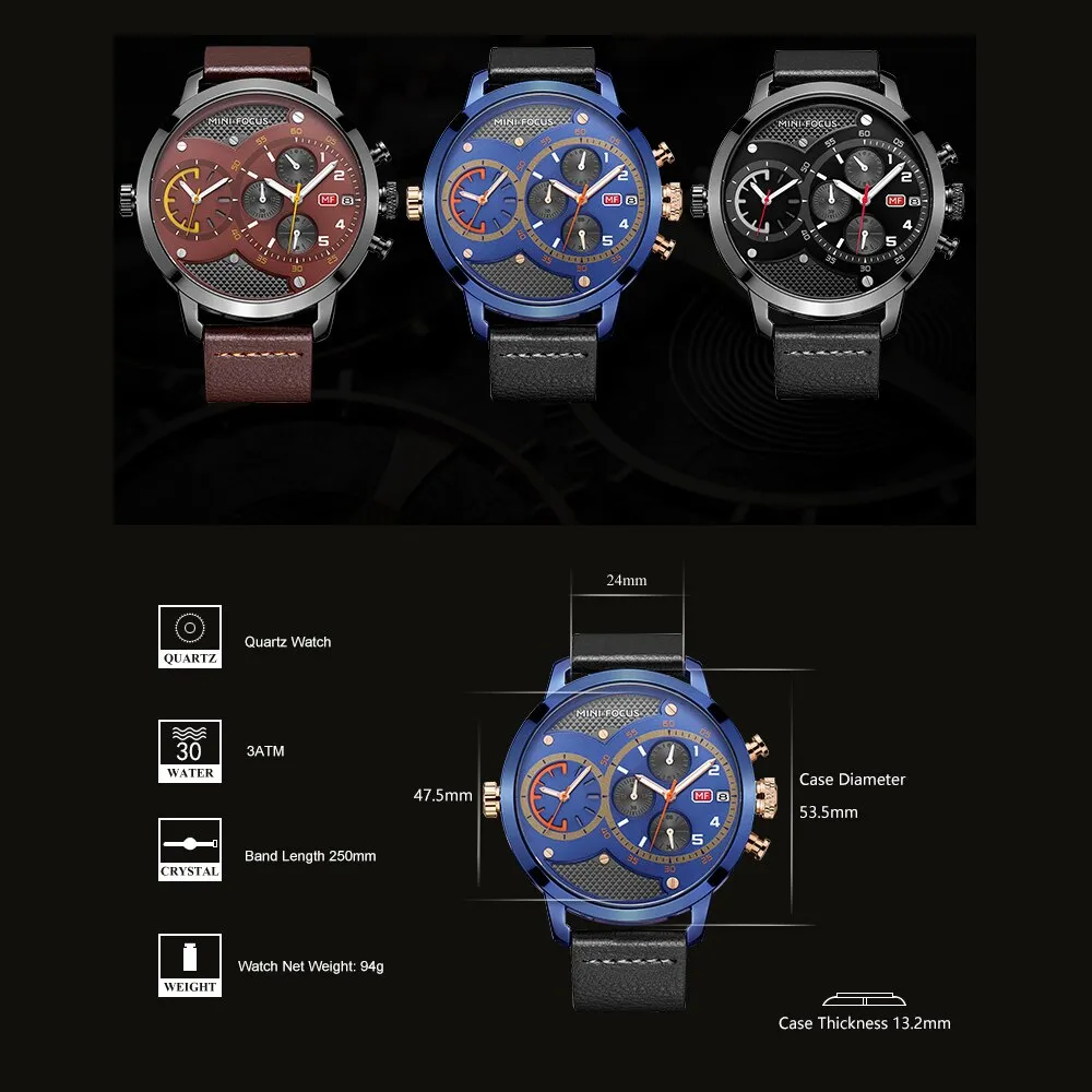 MINI FOCUS Top Luxury Brand Sport Watches Men Quartz Chronograph Military Big Dial Wrist Watch Men Watch Male WristWatches