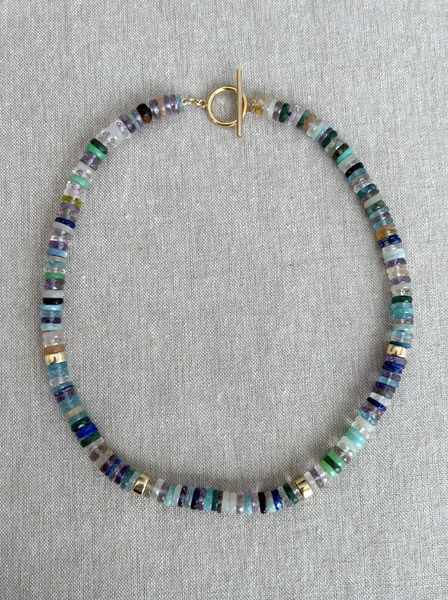 Mixed Gemstone Necklace with Gold Accents