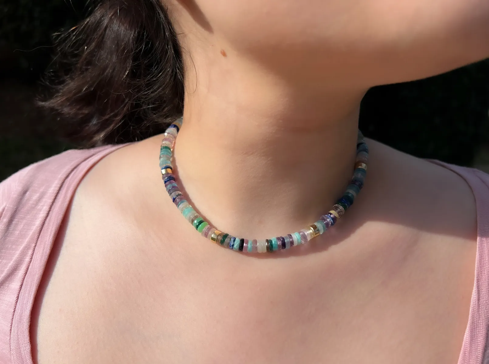 Mixed Gemstone Necklace with Gold Accents