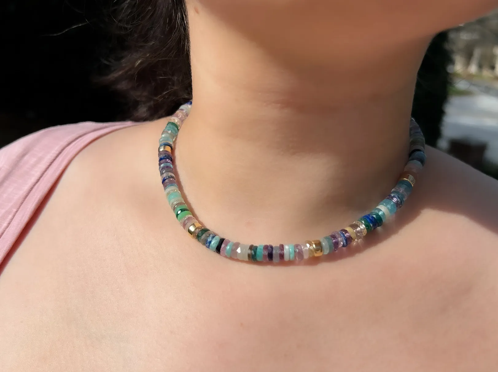 Mixed Gemstone Necklace with Gold Accents