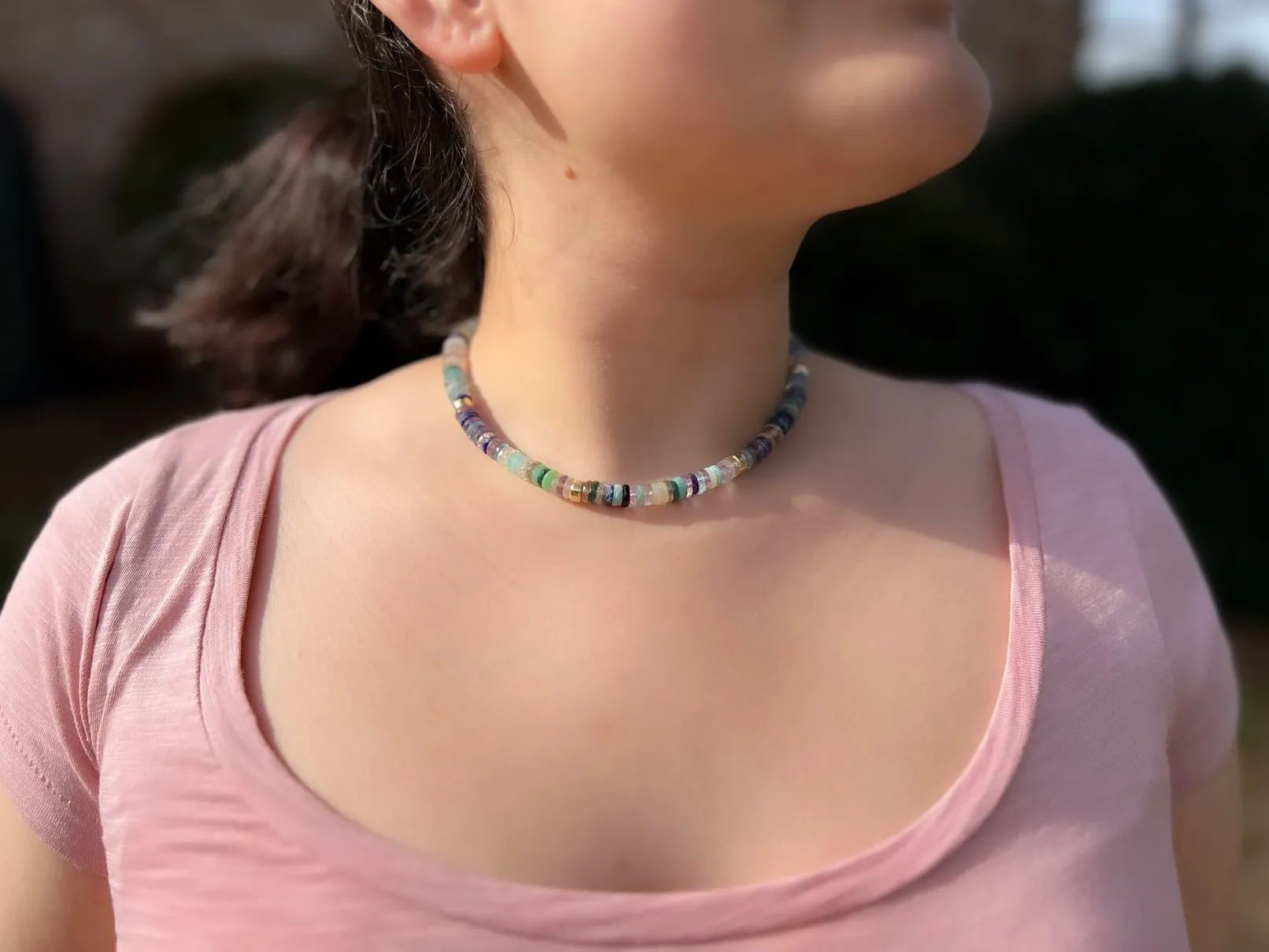 Mixed Gemstone Necklace with Gold Accents