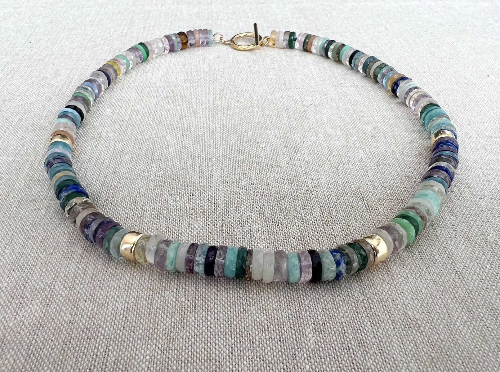 Mixed Gemstone Necklace with Gold Accents