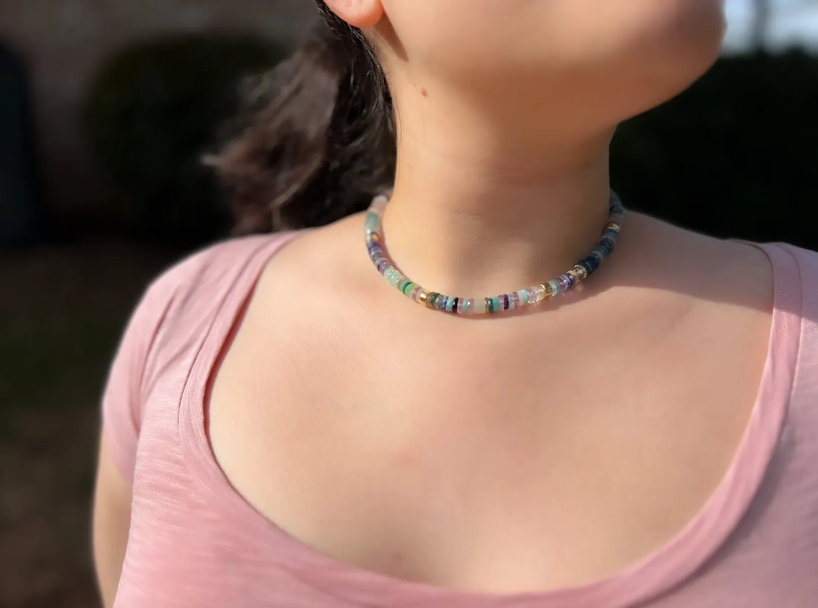 Mixed Gemstone Necklace with Gold Accents