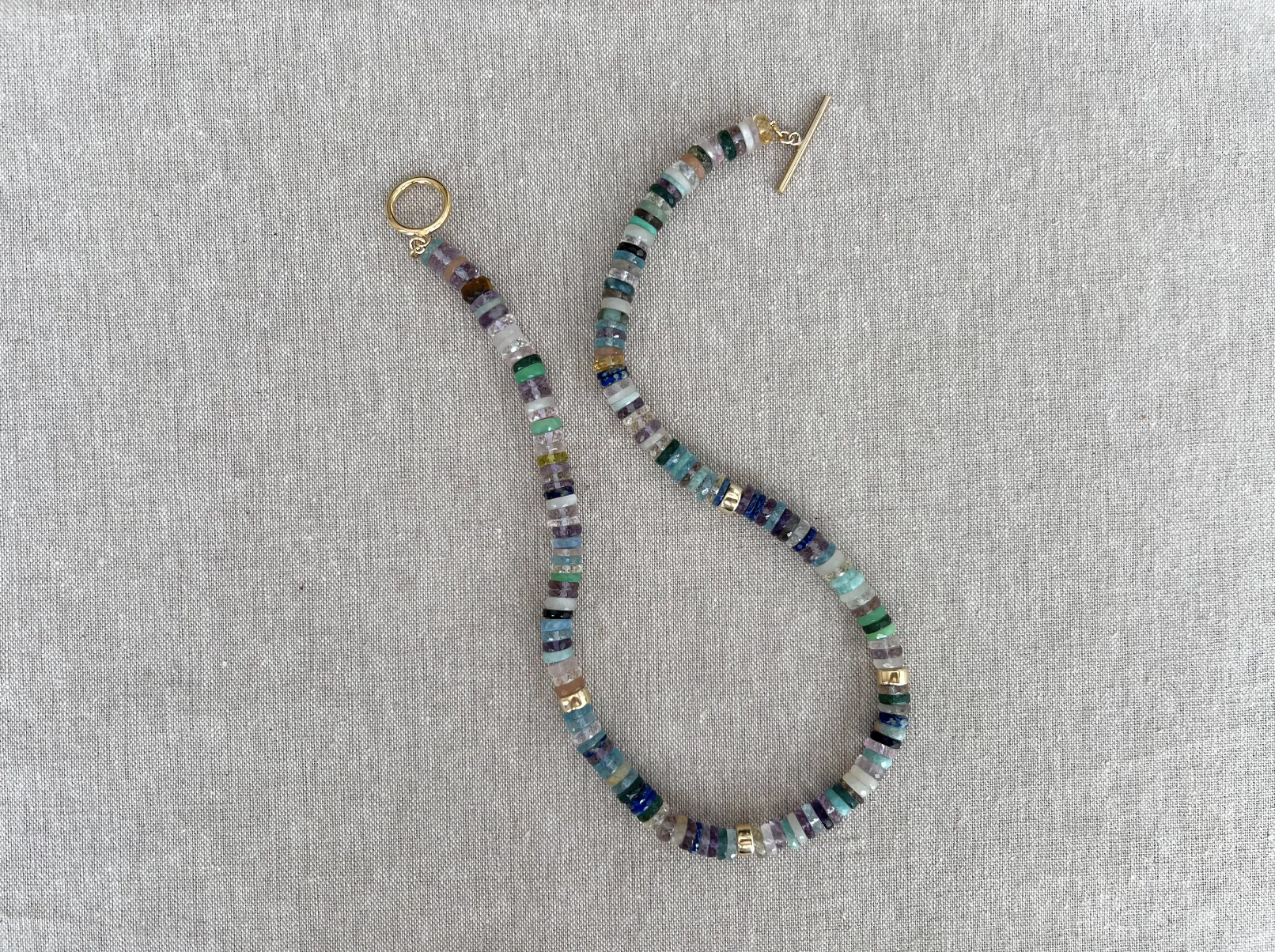 Mixed Gemstone Necklace with Gold Accents