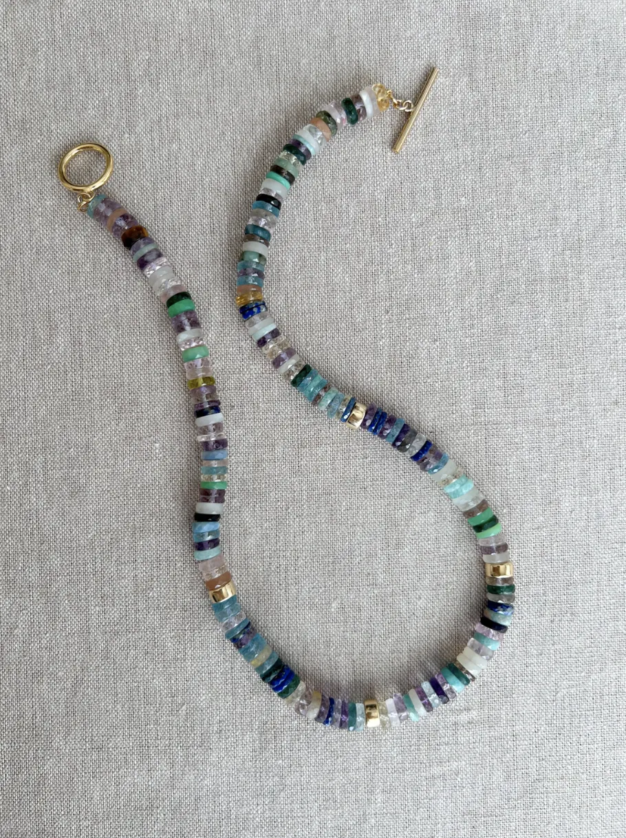 Mixed Gemstone Necklace with Gold Accents