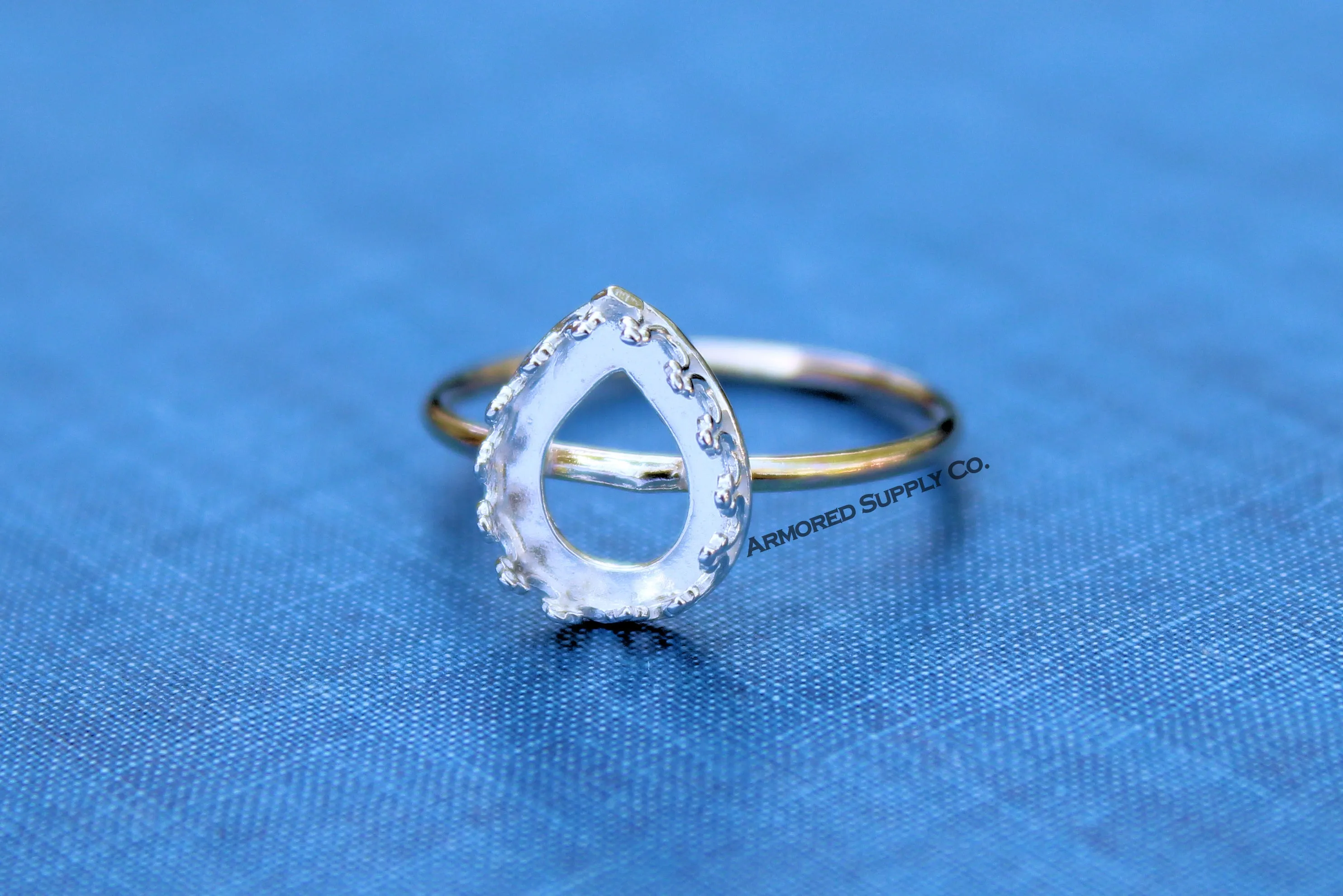 MIXED METALS Gold & Silver 14x10mm Pear Crown Bezel Ring Blank