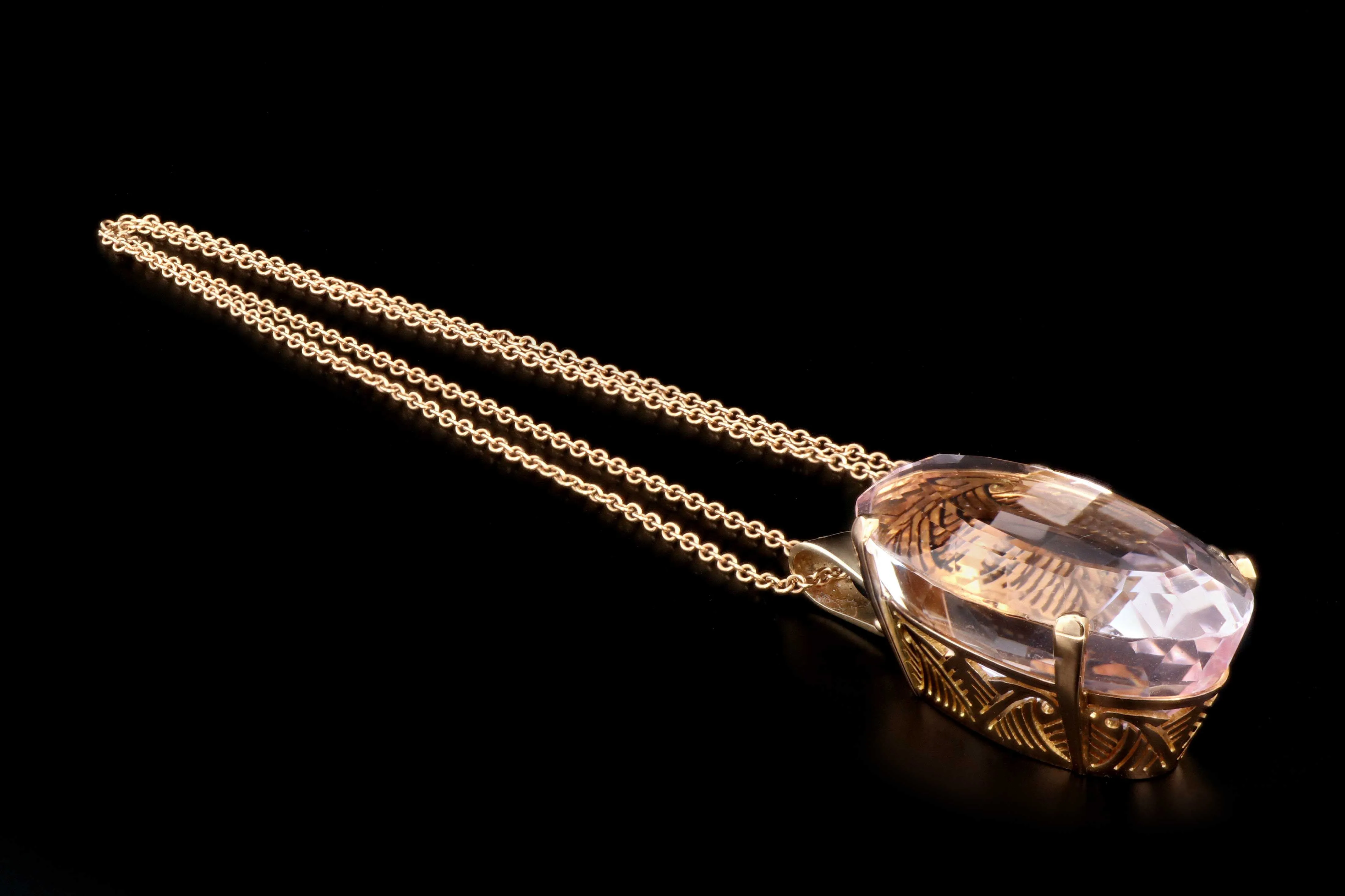 Modern 18K Yellow Gold 69.32 Carat Morganite Pendant GIA Certification