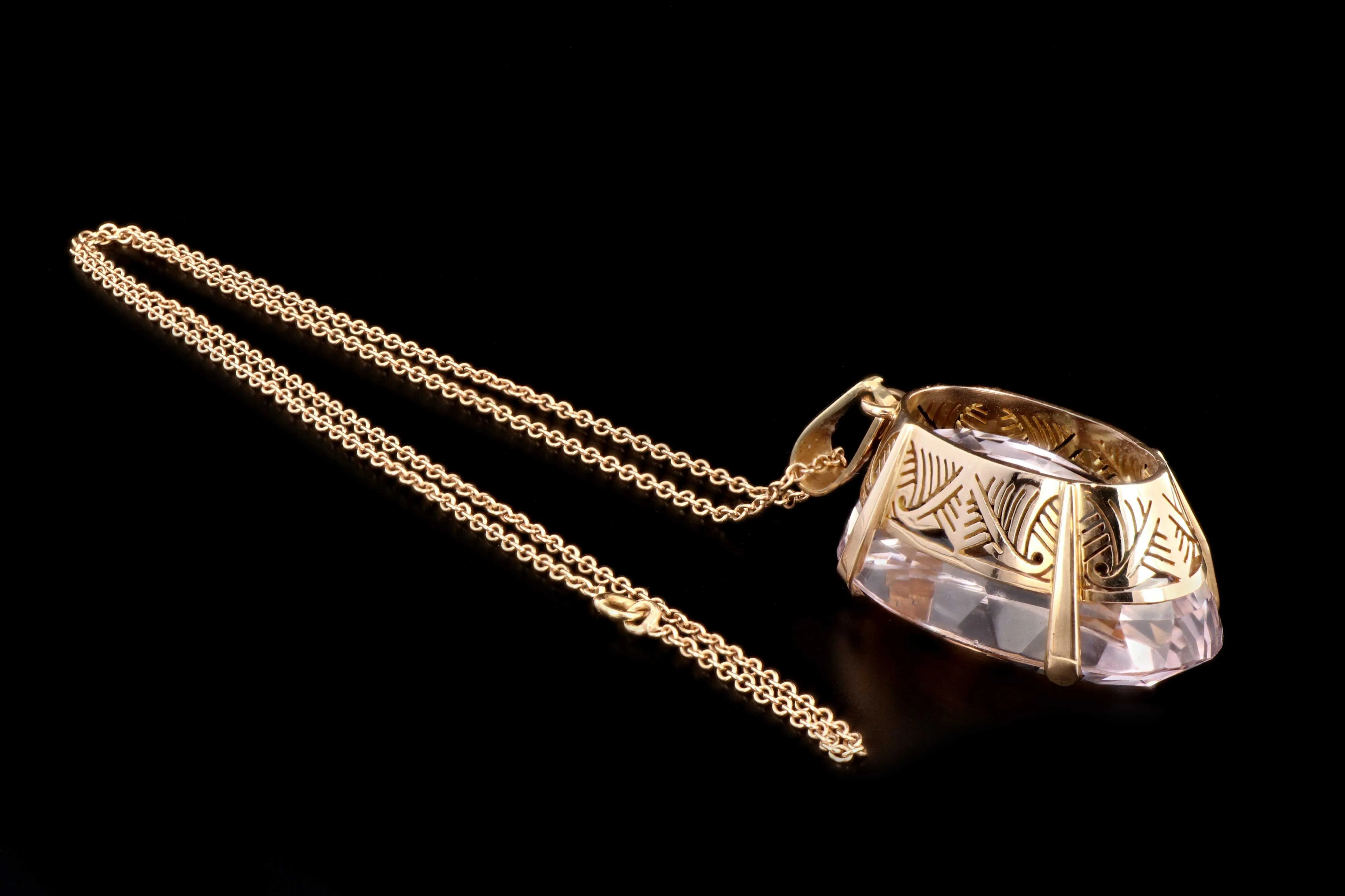 Modern 18K Yellow Gold 69.32 Carat Morganite Pendant GIA Certification